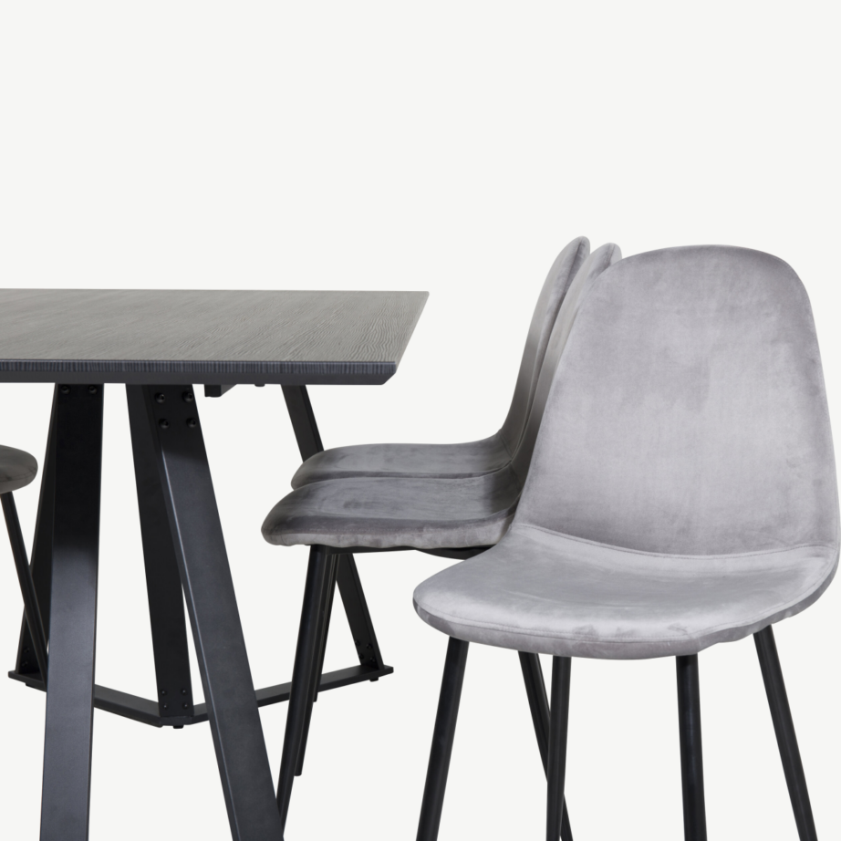 Marina ristkülikukujuline söögikomplekt musta lauaplaadi ja hallide samettoolidega, GR19521 – 3