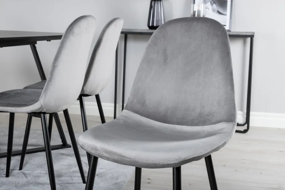 Marina ristkülikukujuline söögikomplekt musta lauaplaadi ja hallide samettoolidega, GR19521 – 7