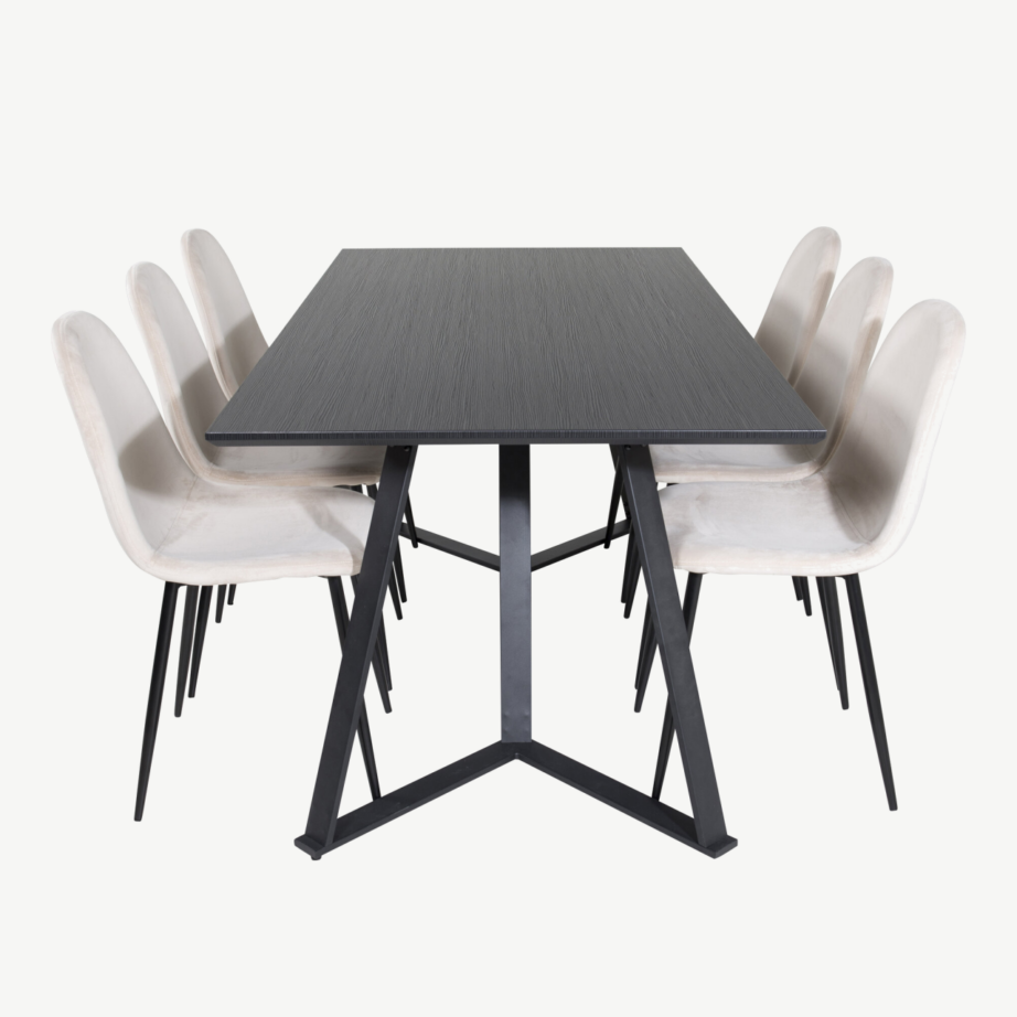 Kaasaegne Marina musta lauaplaadiga söögilaud ja beežide velvettoolidega komplekt, GR19522 – 2