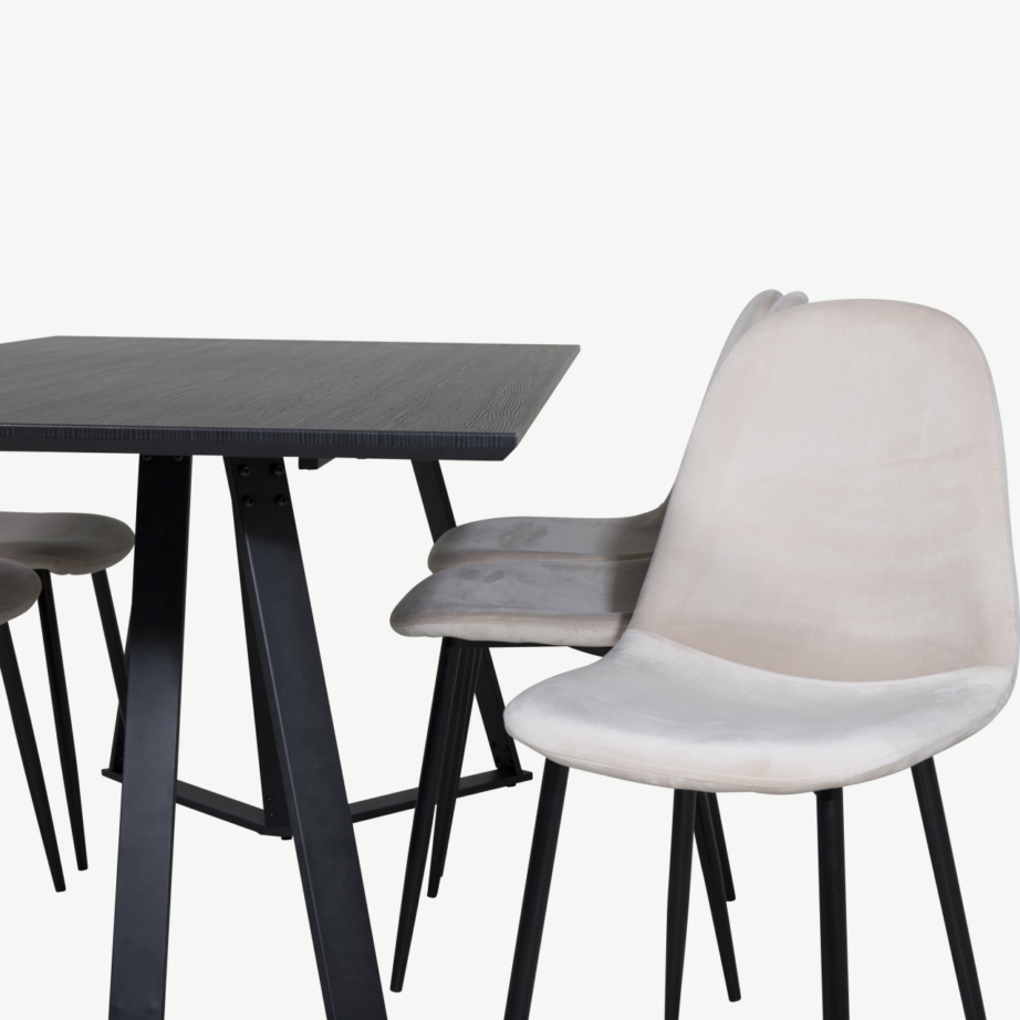 Kaasaegne Marina musta lauaplaadiga söögilaud ja beežide velvettoolidega komplekt, GR19522 – 3