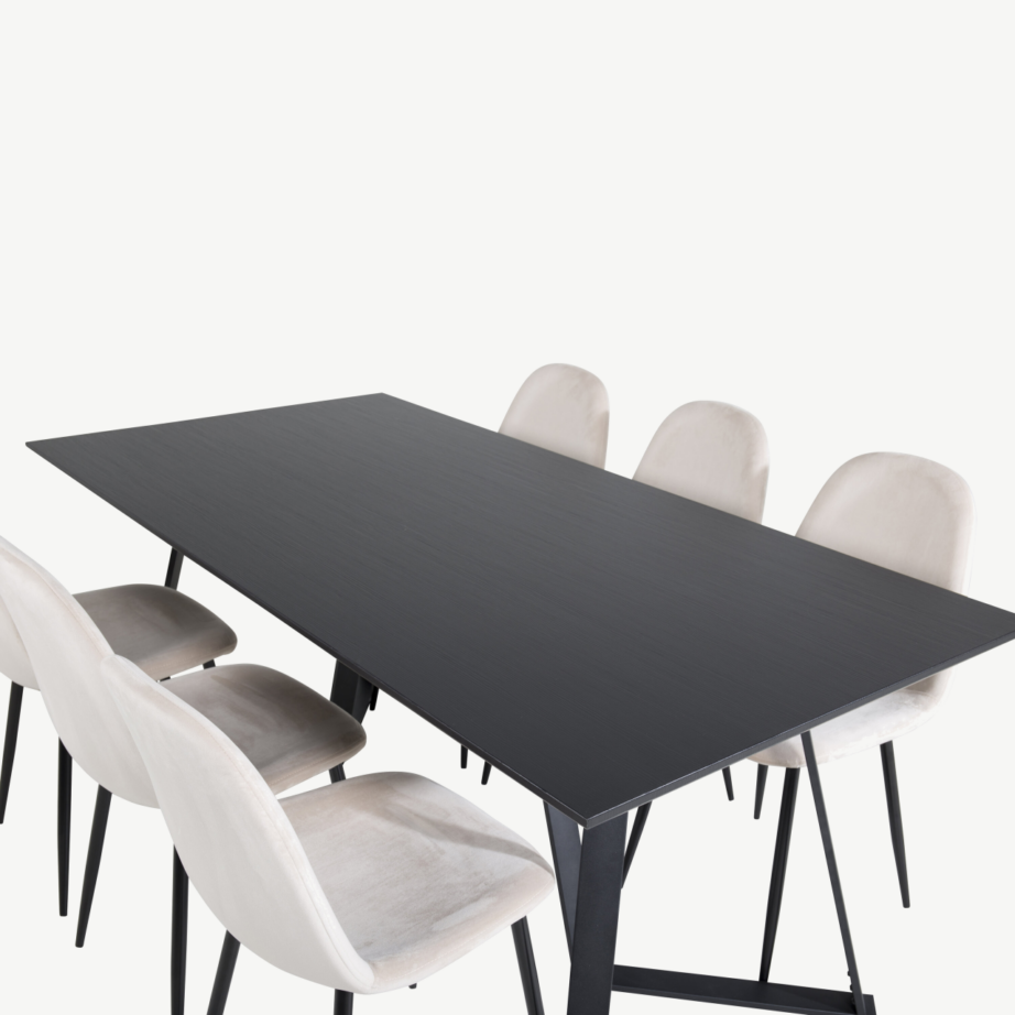 Kaasaegne Marina musta lauaplaadiga söögilaud ja beežide velvettoolidega komplekt, GR19522 – 4