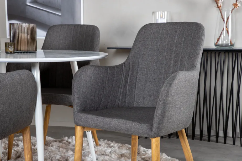 Ümmargune söögilauakomplekt Plaza (valge, Ø100 cm) ja tumehallid Comfort toolid, GR19566 – 5