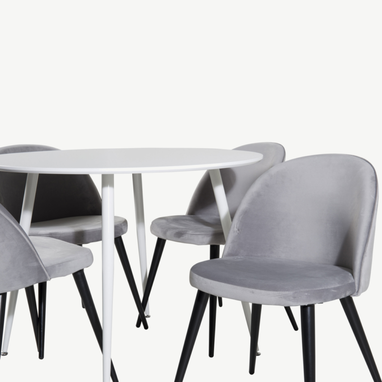 Plaza valge ümmargune söögilaud toolidega, 100 cm, hall velvet - GR19571