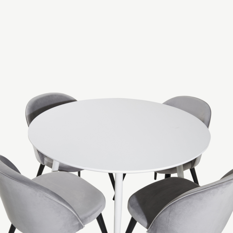 Plaza valge ümmargune söögilaud toolidega, 100 cm, hall velvet - GR19571