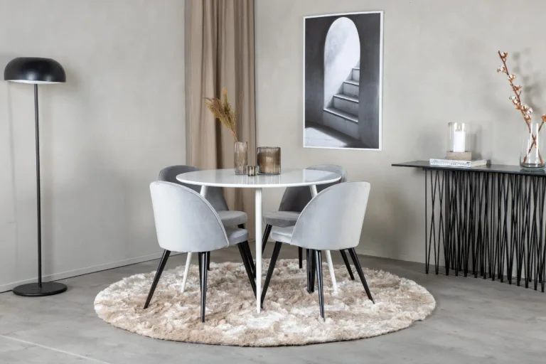 Plaza valge ümmargune söögilaud toolidega, 100 cm, hall velvet - GR19571