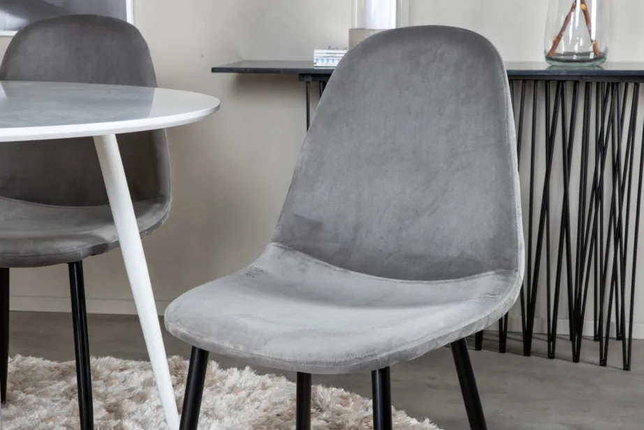 Plaza ümmargune söögilauakomplekt, valge laud hallide samettoolidega (Ø100 cm), GR19572 – 5