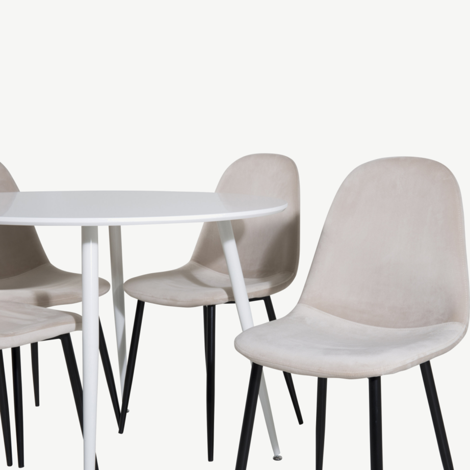 Ümmargune söögilauakomplekt Plaza 100 cm ja Polar toolidega (valge, beež velvet, mustad jalad), GR19573 – 2