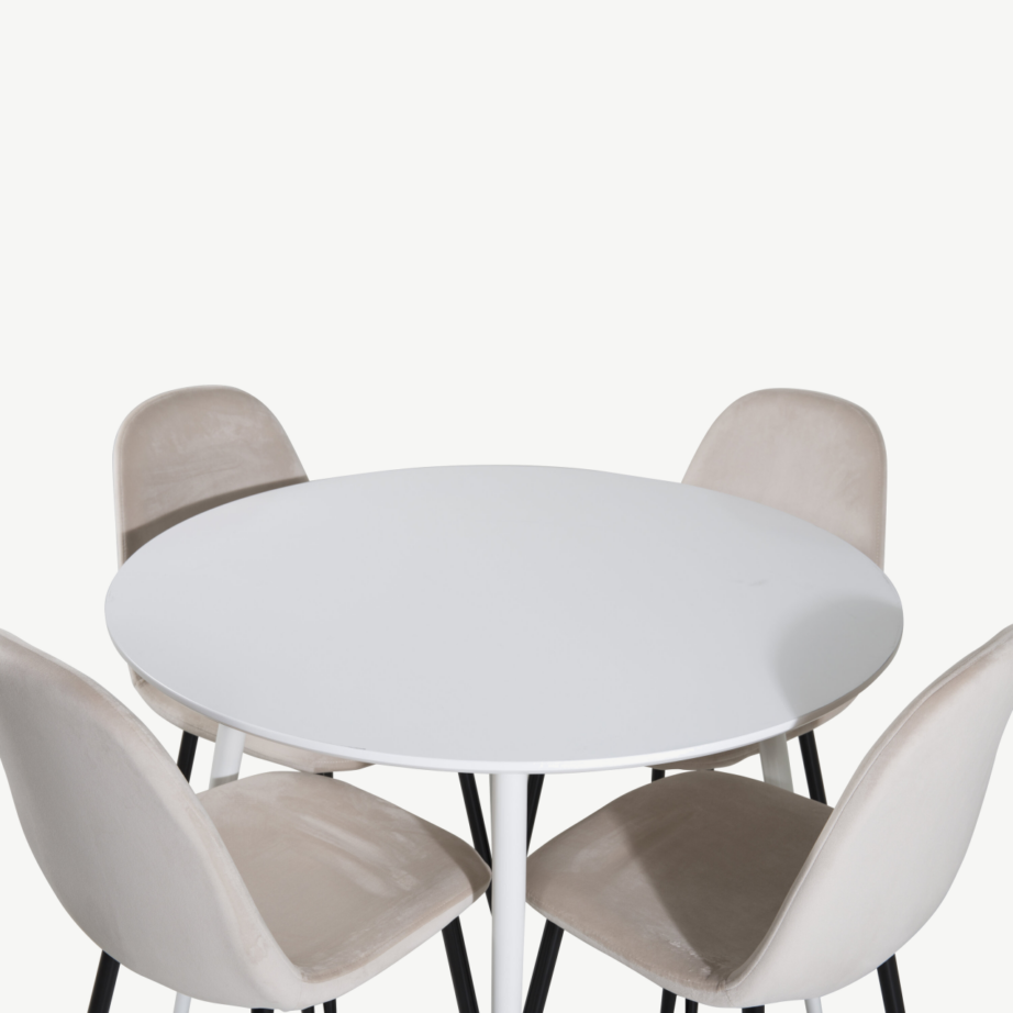 Ümmargune söögilauakomplekt Plaza 100 cm ja Polar toolidega (valge, beež velvet, mustad jalad), GR19573 – 3