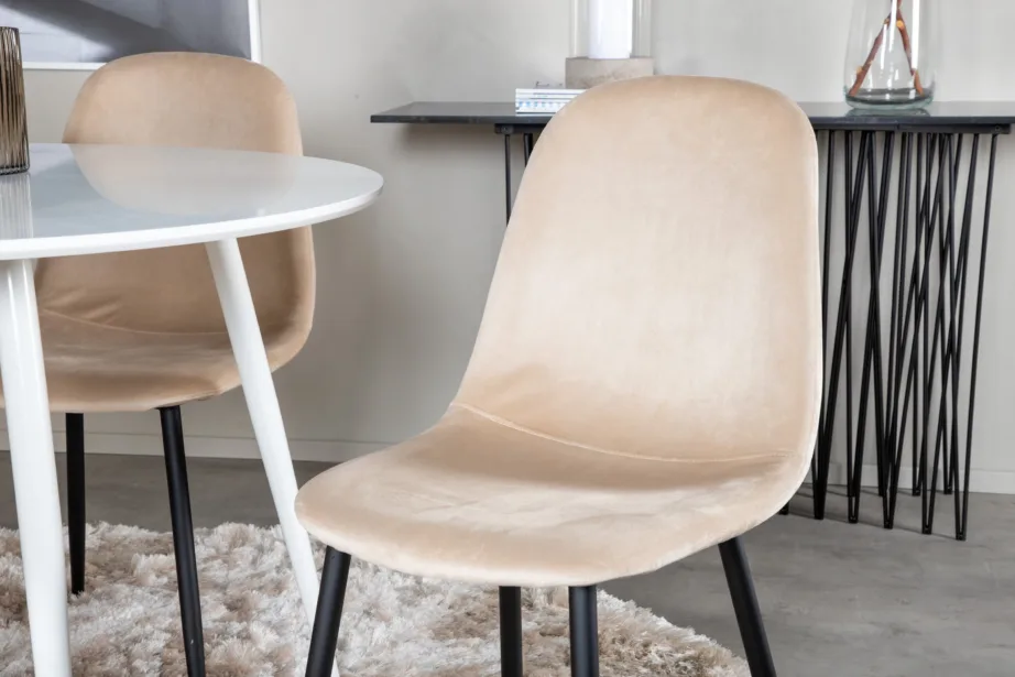 Ümmargune söögilauakomplekt Plaza 100 cm ja Polar toolidega (valge, beež velvet, mustad jalad), GR19573 – 5