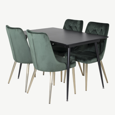 Silar must ristkülikukujuline söögitoakomplekt roheliste Velvet Deluxe toolidega - GR19589
