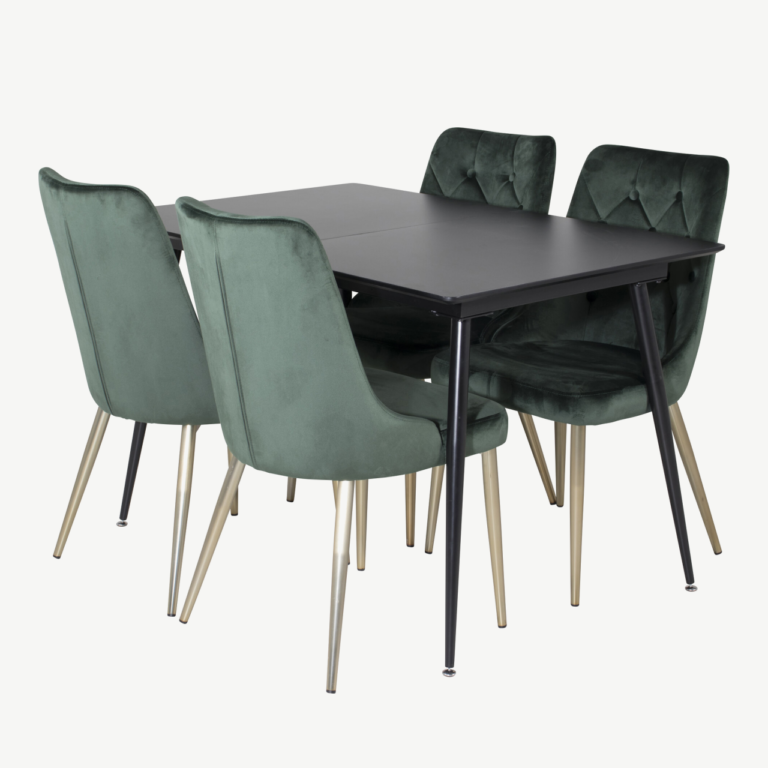 Silar must ristkülikukujuline söögitoakomplekt roheliste Velvet Deluxe toolidega - GR19589