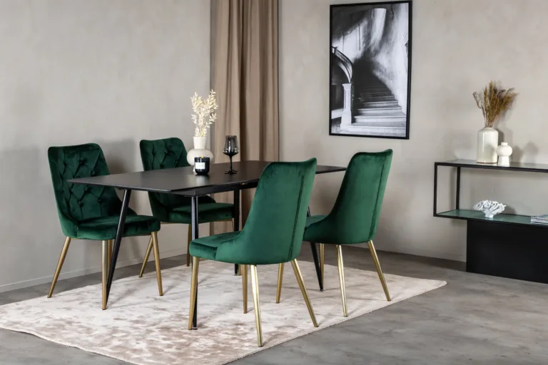 Silar must ristkülikukujuline söögitoakomplekt roheliste Velvet Deluxe toolidega - GR19589