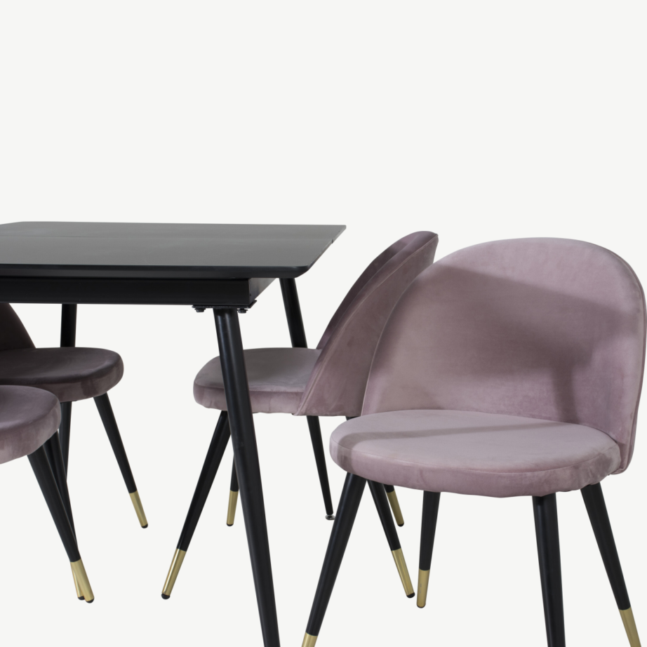 Söögitoa komplekt Silar – musta melamiinviimistlusega laud ja tolmuroosad velvettoolid, GR19592 – 3