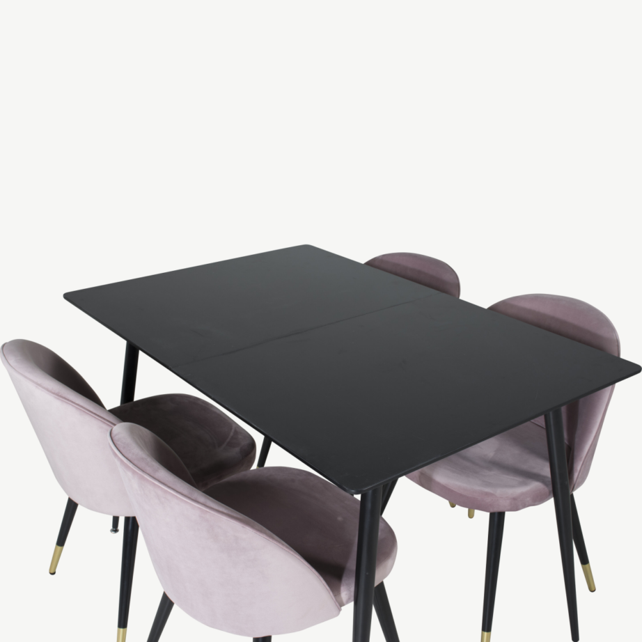 Söögitoa komplekt Silar – musta melamiinviimistlusega laud ja tolmuroosad velvettoolid, GR19592 – 4