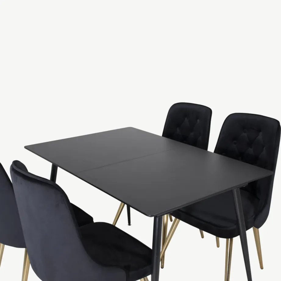 Must söögilauakomplekt Silar (MDF laud, mustad sametist toolid, kuldsed jalad), GR19593 – 4