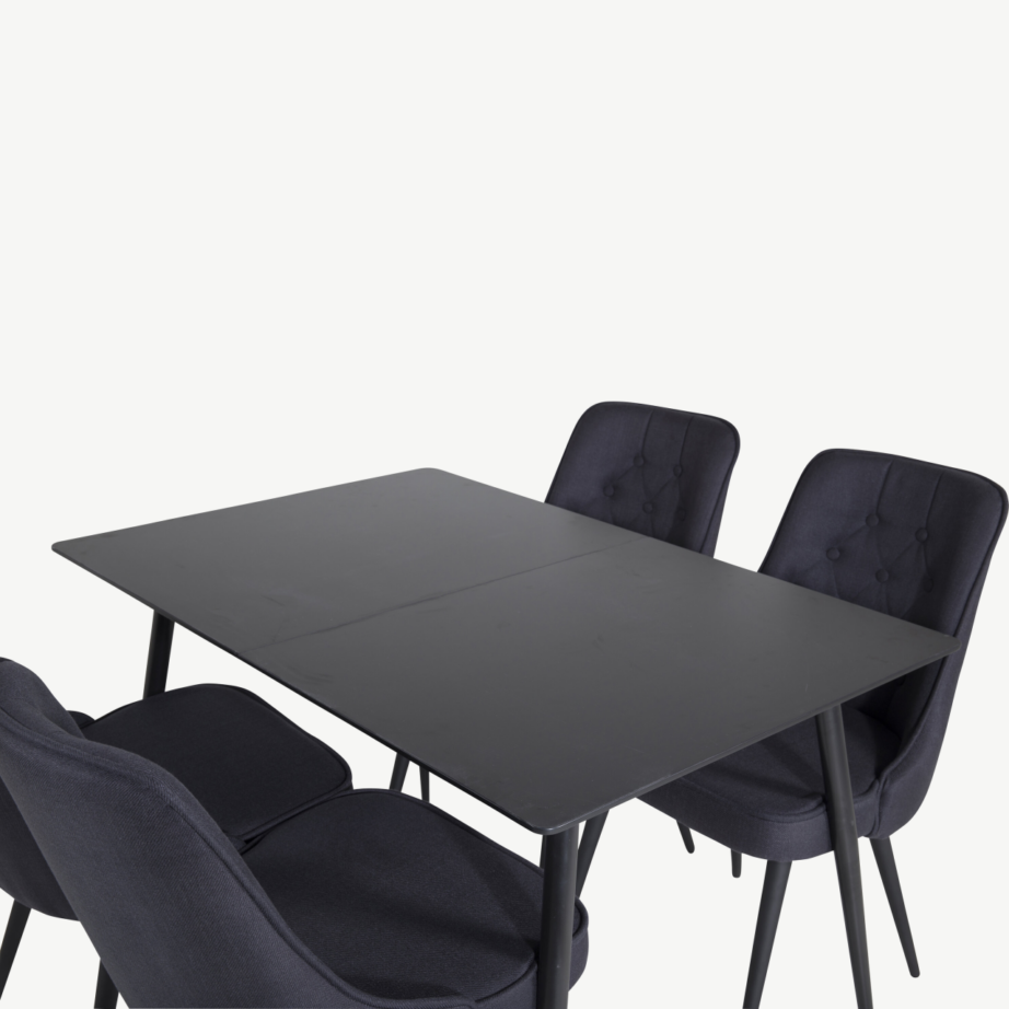 Silar söögitoakomplekt musta MDF-laua ja nelja musta polsterdatud tooliga, GR19596 – 4