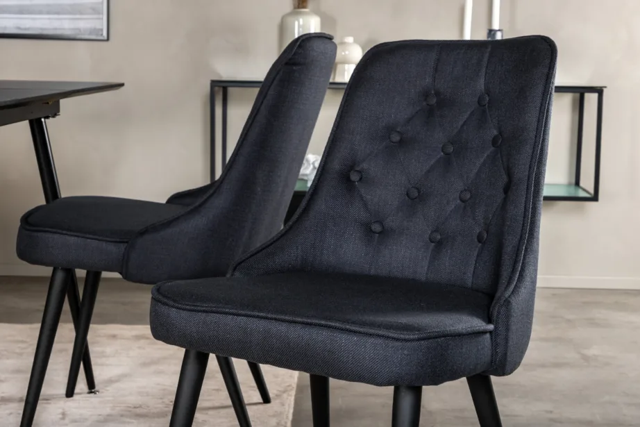 Silar söögitoakomplekt musta MDF-laua ja nelja musta polsterdatud tooliga, GR19596 – 7