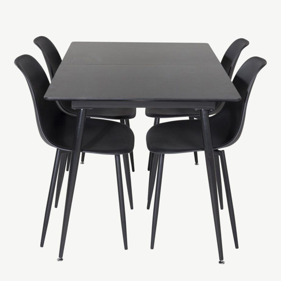 Silar must söögitoakomplekt: ristkülikukujuline MDF-laud ja neli musta plastiktooli, GR19597 – 2
