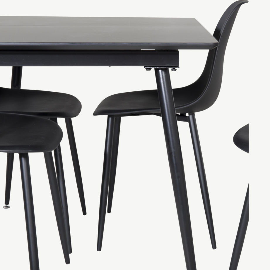 Silar must söögitoakomplekt: ristkülikukujuline MDF-laud ja neli musta plastiktooli, GR19597 – 3