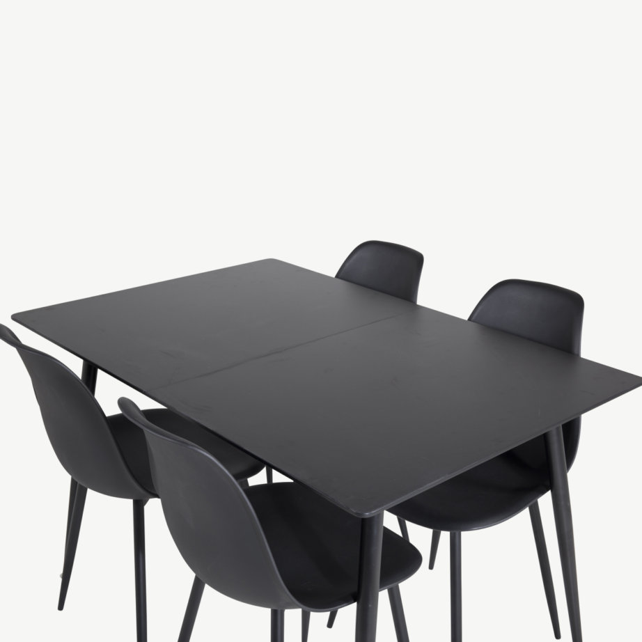 Silar must söögitoakomplekt: ristkülikukujuline MDF-laud ja neli musta plastiktooli, GR19597 – 4