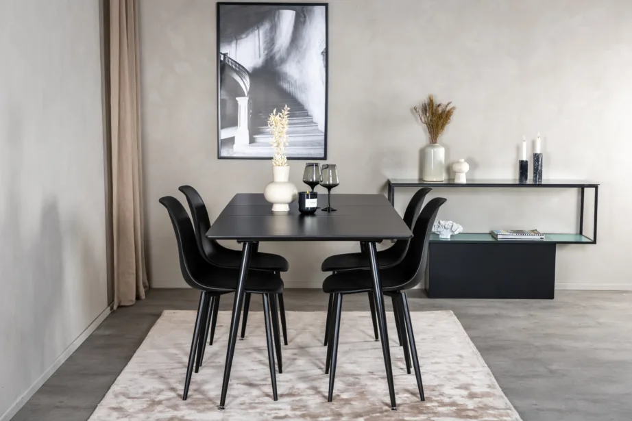 Silar must söögitoakomplekt: ristkülikukujuline MDF-laud ja neli musta plastiktooli, GR19597 – 5