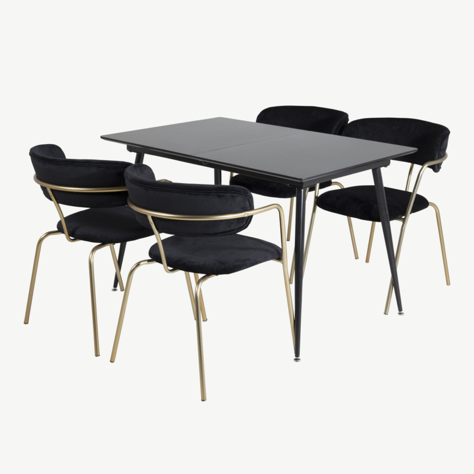 Silar söögigrupi komplekt musta MDF-lauaga ja Arrow samettoolidega (kuldsete jalgadega, 6 kohta), GR19599
