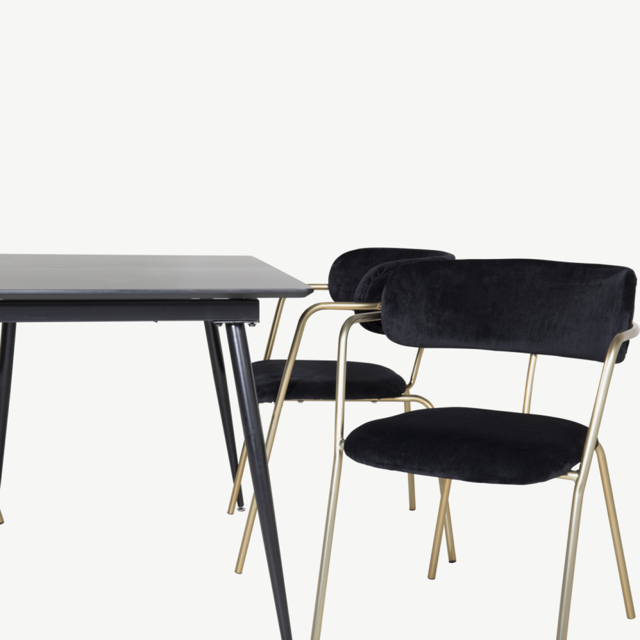 Silar söögigrupi komplekt musta MDF-lauaga ja Arrow samettoolidega (kuldsete jalgadega, 6 kohta), GR19599 – 3