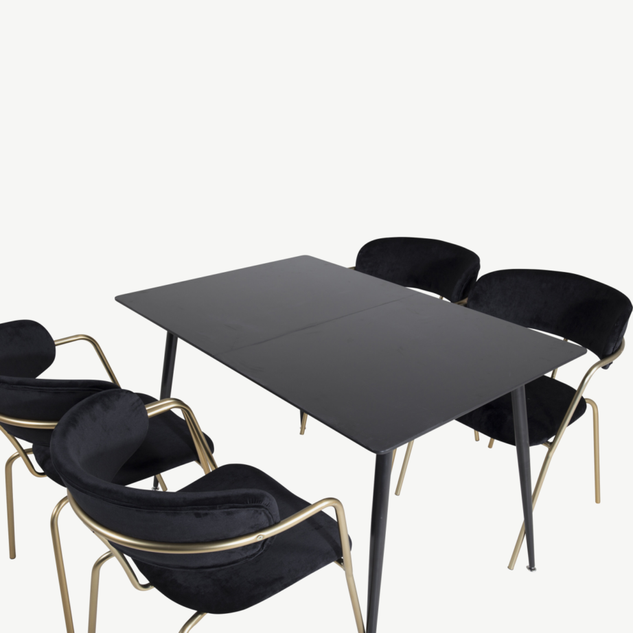 Silar söögigrupi komplekt musta MDF-lauaga ja Arrow samettoolidega (kuldsete jalgadega, 6 kohta), GR19599 – 4