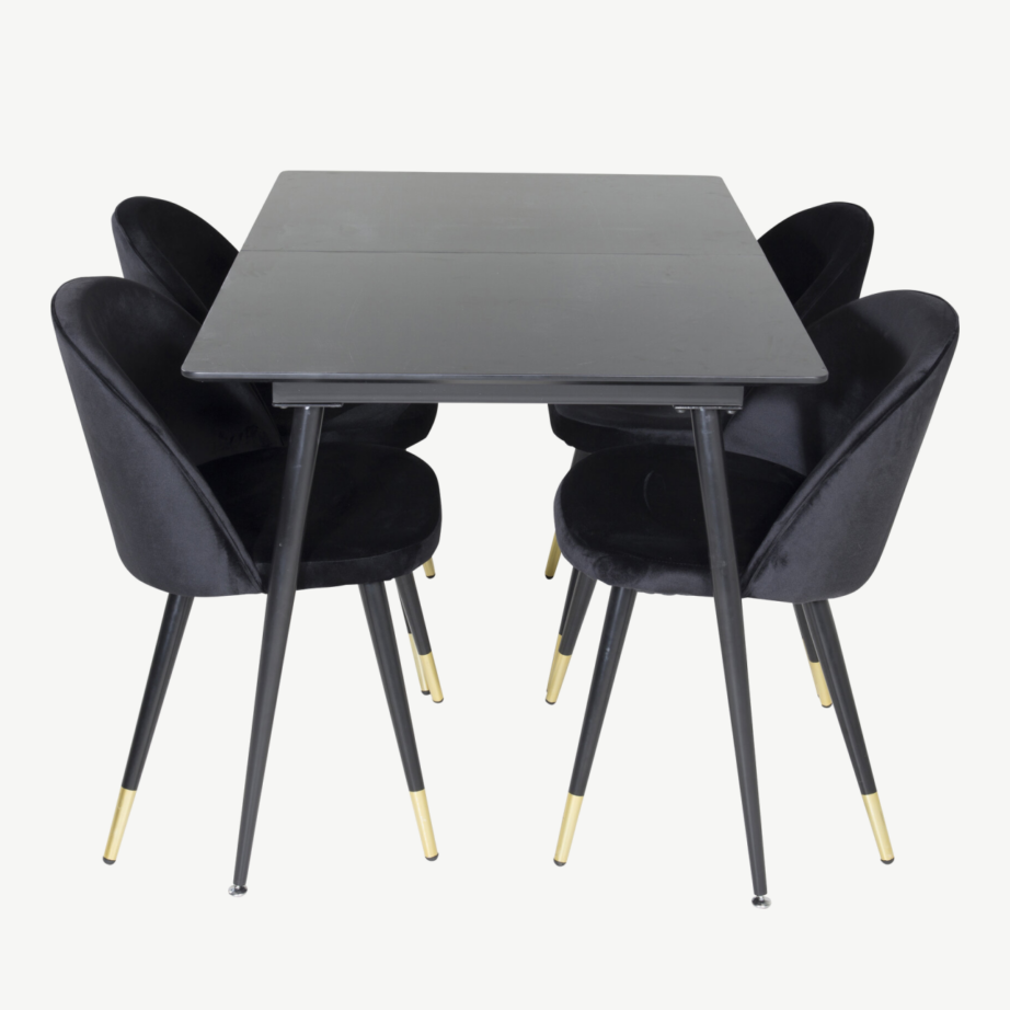 Silar must ristkülikukujuline söögikomplekt sametist toolidega, MDF laud, GR19600 – 2