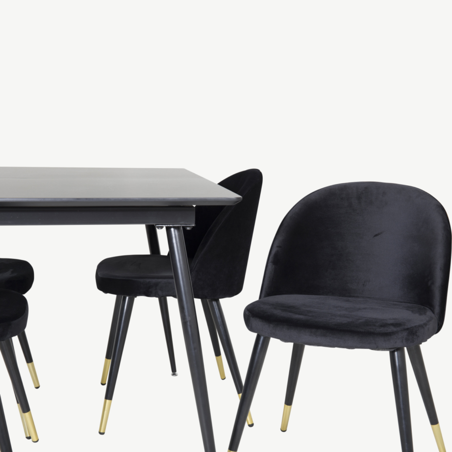 Silar must ristkülikukujuline söögikomplekt sametist toolidega, MDF laud, GR19600 – 3