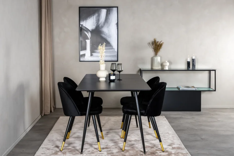 Silar must ristkülikukujuline söögikomplekt sametist toolidega, MDF laud, GR19600 – 5