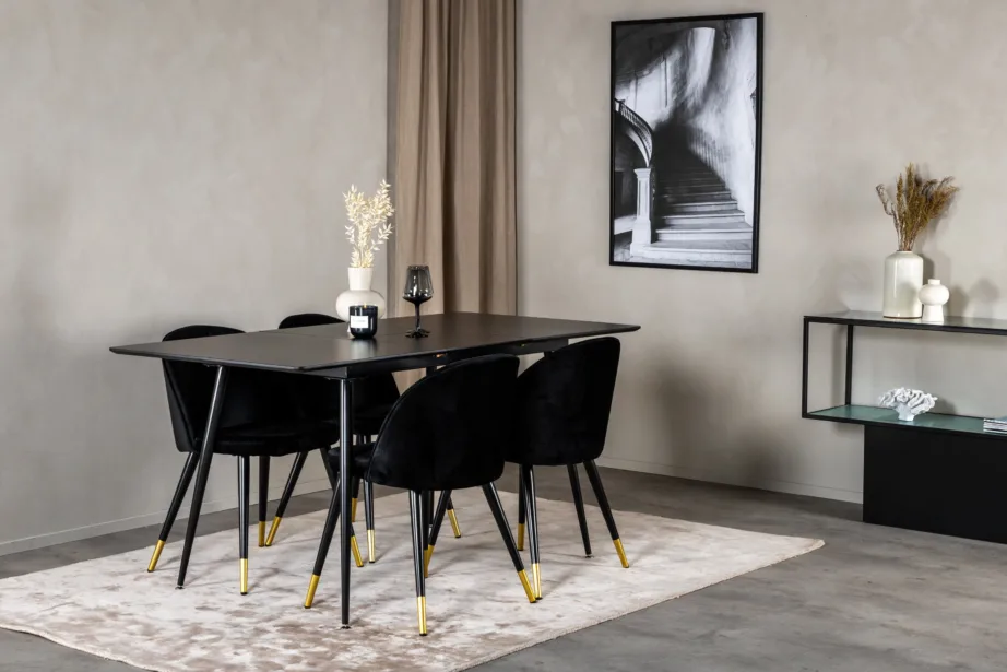 Silar must ristkülikukujuline söögikomplekt sametist toolidega, MDF laud, GR19600 – 6