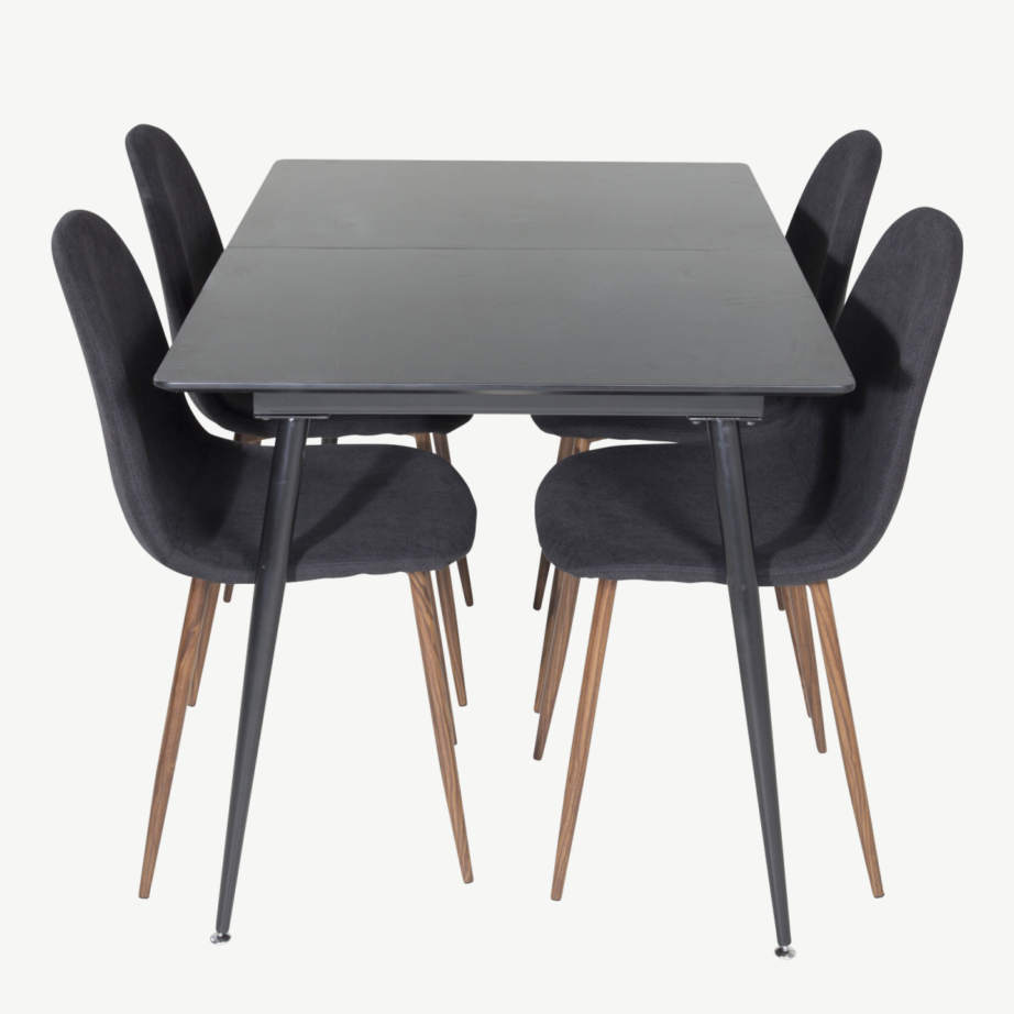 Silar ristkülikukujuline must söögilauakomplekt (must MDF, mustad terasjalad, mustad Polar toolid pähklijalgadega), GR19602 – 2