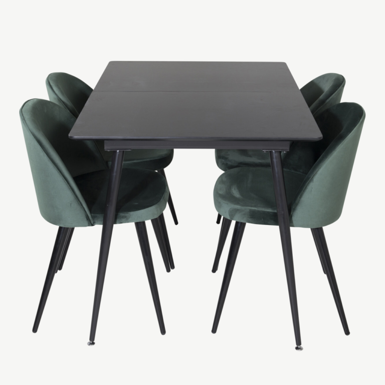 Söögilauakomplekt Silar musta MDF-laudaga ja roheliste velvettoolidega, 4 tooli - GR19603