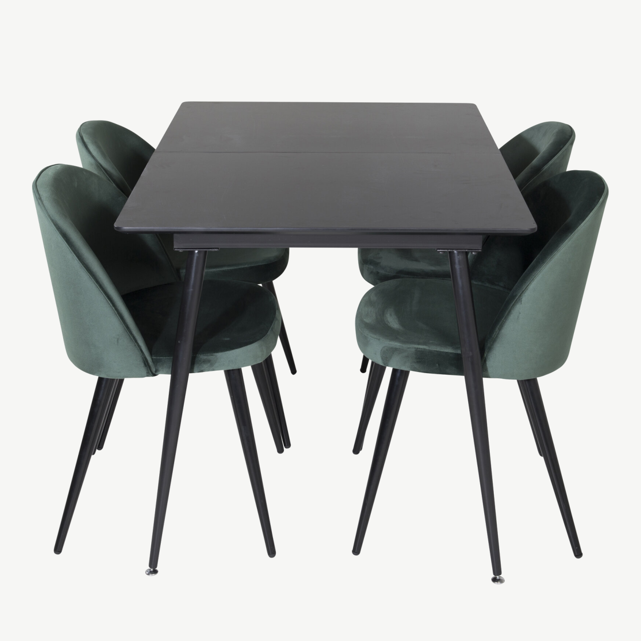 Söögilauakomplekt Silar musta MDF-laudaga ja roheliste velvettoolidega, 4 tooli - GR19603