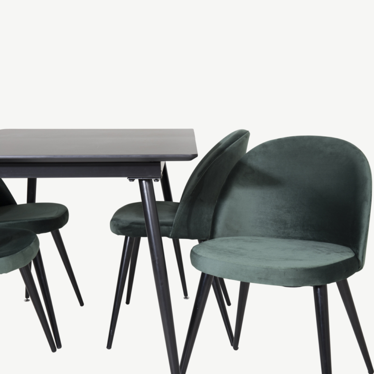 Söögilauakomplekt Silar musta MDF-laudaga ja roheliste velvettoolidega, 4 tooli - GR19603