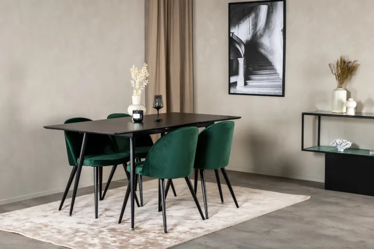 Söögilauakomplekt Silar musta MDF-laudaga ja roheliste velvettoolidega, 4 tooli - GR19603