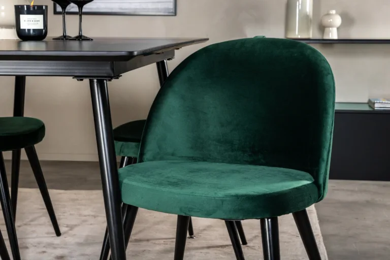 Söögilauakomplekt Silar musta MDF-laudaga ja roheliste velvettoolidega, 4 tooli - GR19603