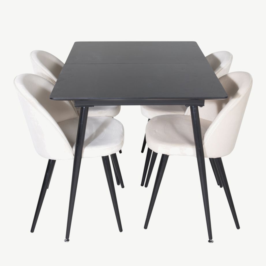 Silar ristkülikukujulise söögigrupi komplekt, must MDF söögilaud ja beežid samettoolid, GR19604 – 2