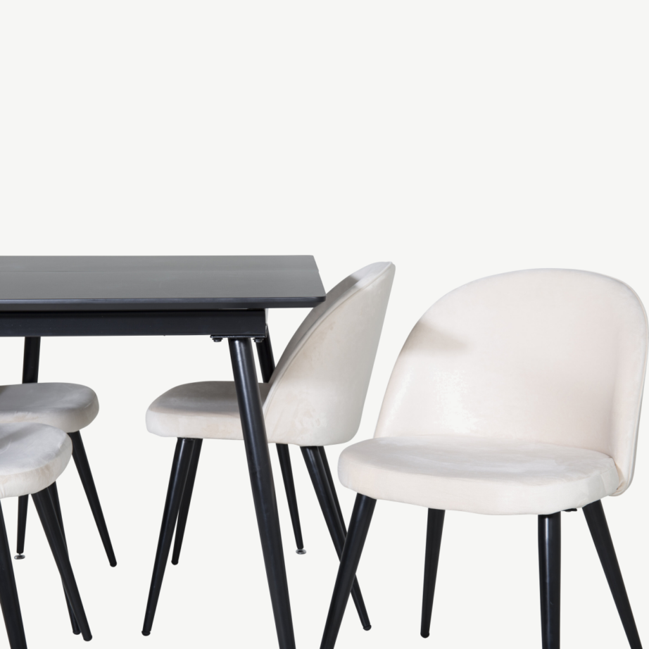 Silar ristkülikukujulise söögigrupi komplekt, must MDF söögilaud ja beežid samettoolid, GR19604 – 3