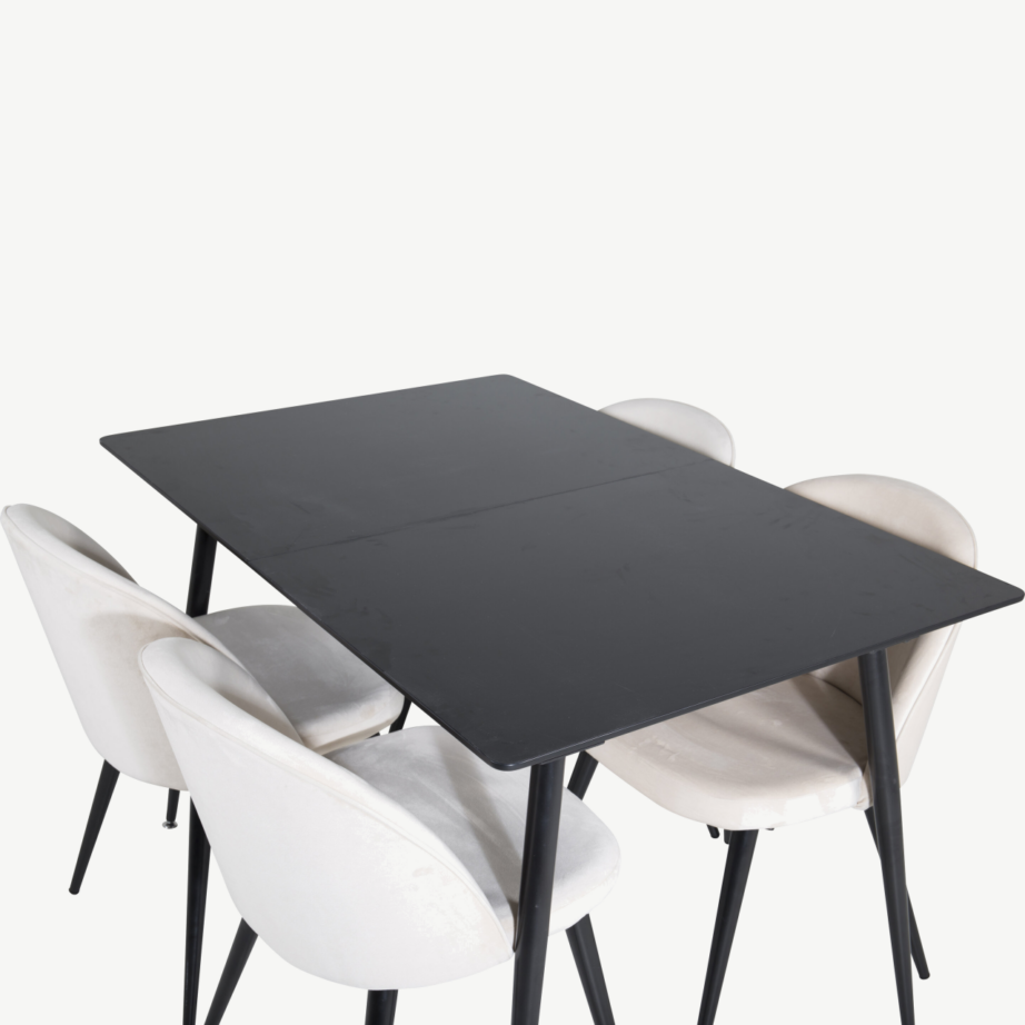 Silar ristkülikukujulise söögigrupi komplekt, must MDF söögilaud ja beežid samettoolid, GR19604 – 4