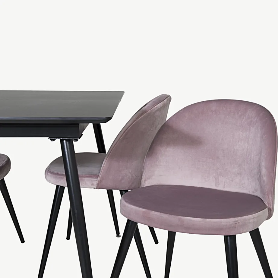 Silar must ristkülikukujuline söögilauakomplekt tolmuroosade samettoolidega, GR19605 – 3