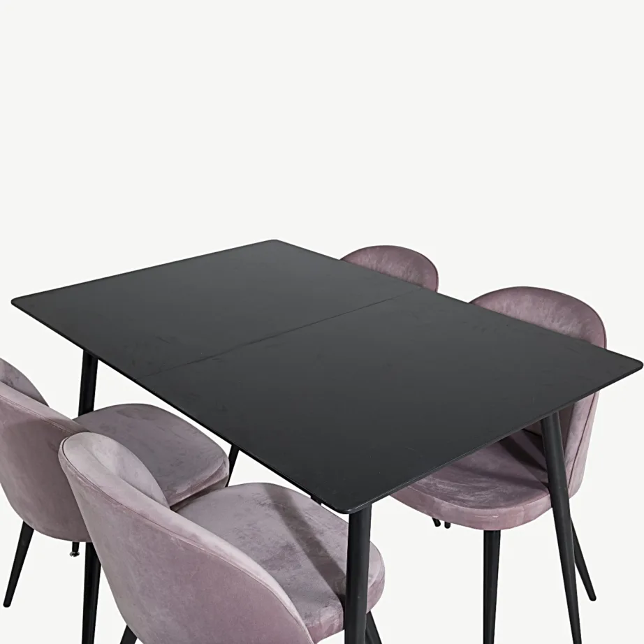 Silar must ristkülikukujuline söögilauakomplekt tolmuroosade samettoolidega, GR19605 – 4