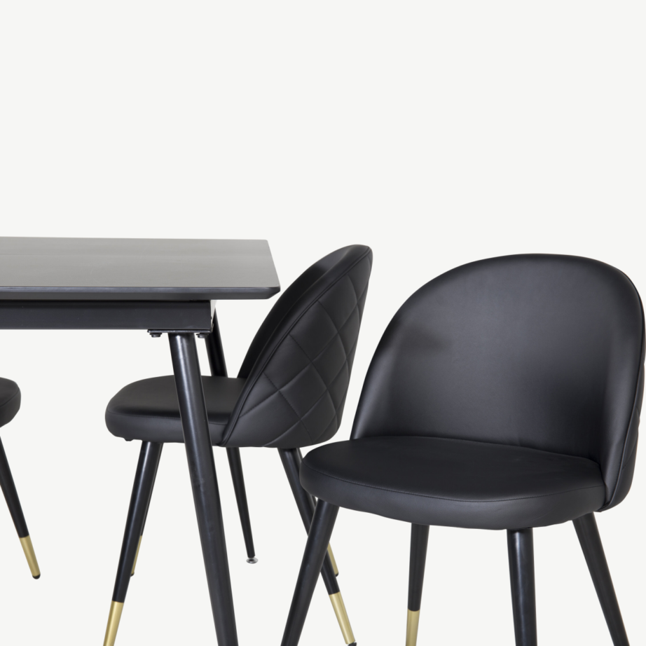 Must söögilauakomplekt Silar – ristkülikukujuline laud ja sametise PU-kattega toolid, must/kuldne, GR19606 – 3