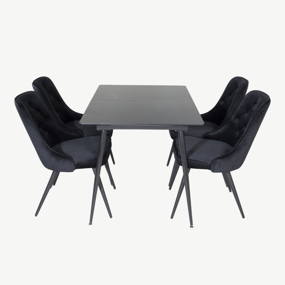 Must ristkülikukujuline söögikomplekt Silar, MDF-laud ja sametist toolid, GR19607 – 2