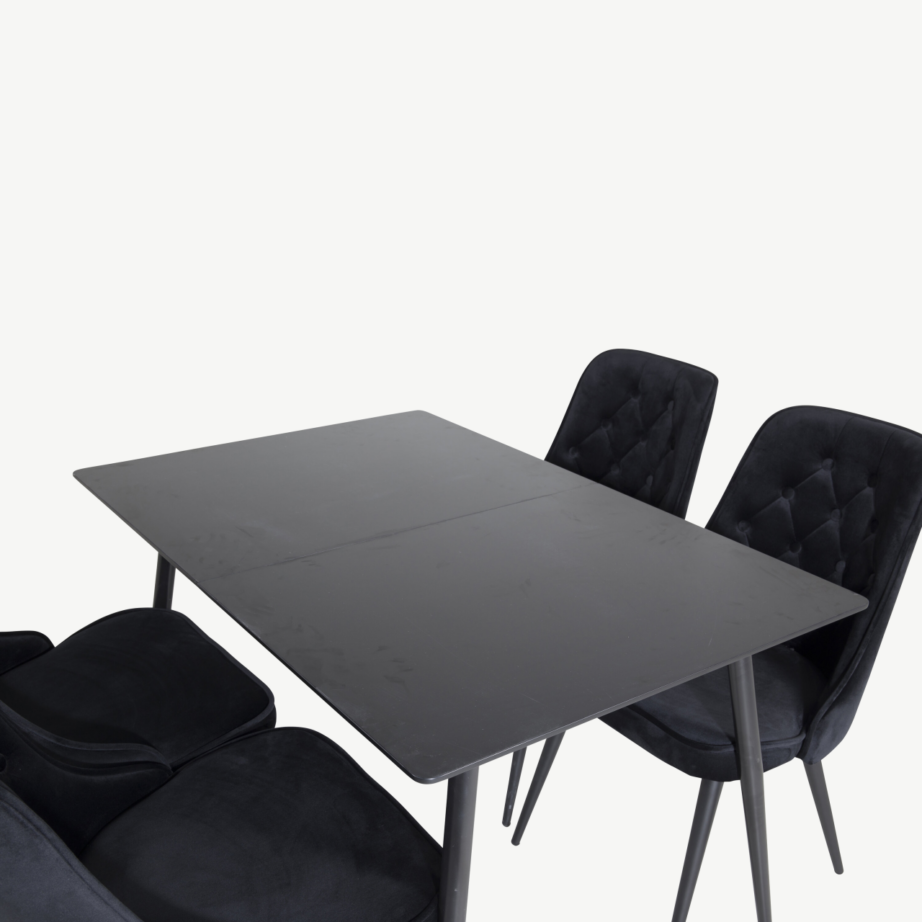 Must ristkülikukujuline söögikomplekt Silar, MDF-laud ja sametist toolid, GR19607 – 4