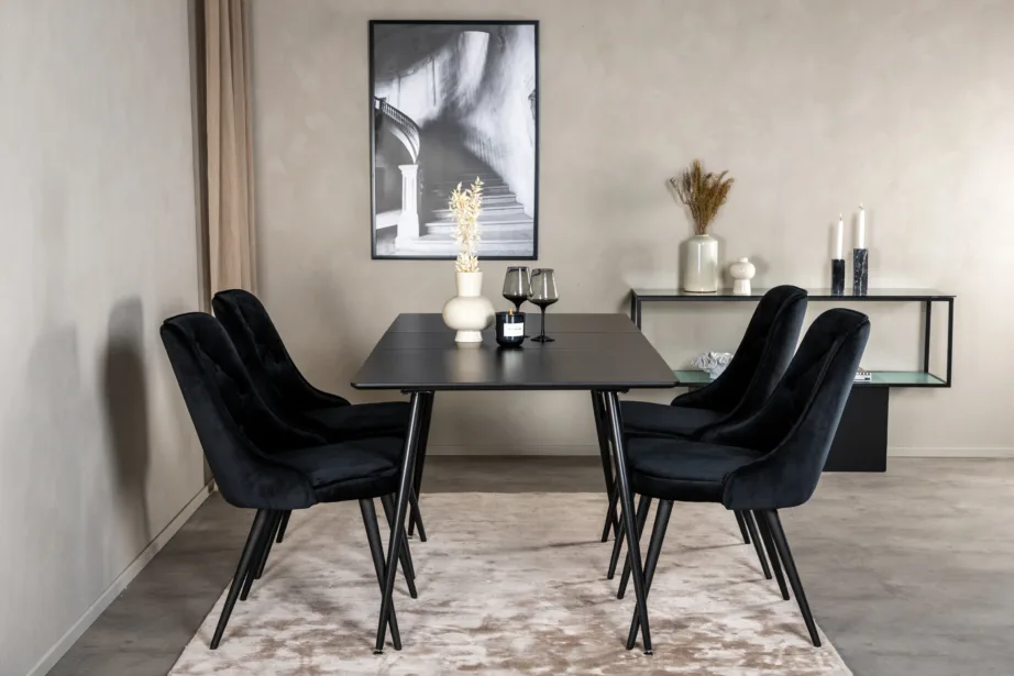 Must ristkülikukujuline söögikomplekt Silar, MDF-laud ja sametist toolid, GR19607 – 5