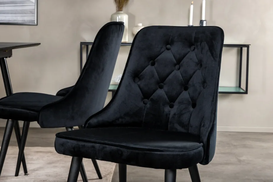 Must ristkülikukujuline söögikomplekt Silar, MDF-laud ja sametist toolid, GR19607 – 7