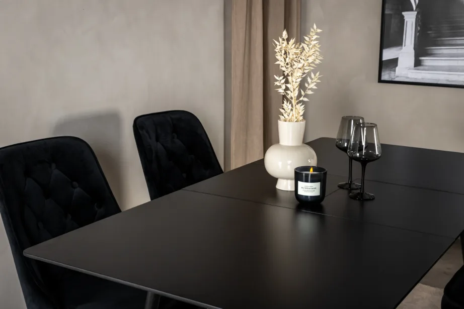 Must ristkülikukujuline söögikomplekt Silar, MDF-laud ja sametist toolid, GR19607 – 8