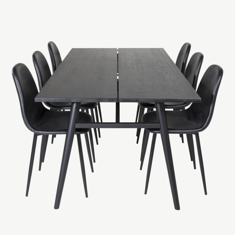 Must harjatud Sleek söögilaud ja kuus Polar tooli – põhjamaine söögigrupi komplekt - GR19609